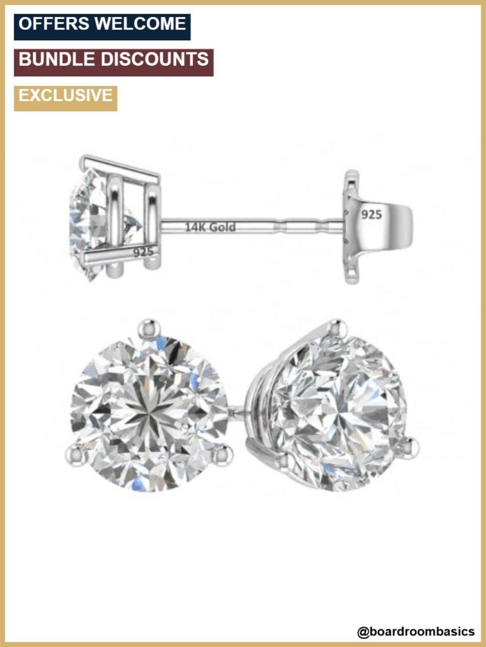 14K Solid Gold Post Sterling Silver Swarovski Zirconia Martini Stud Earrings